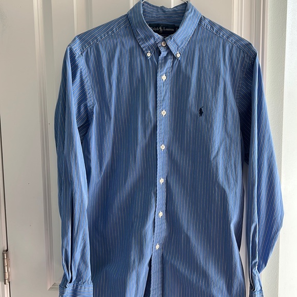Polo Ralph Lauren Large blue with white stripes button down long sleeve - Picture 1 of 5